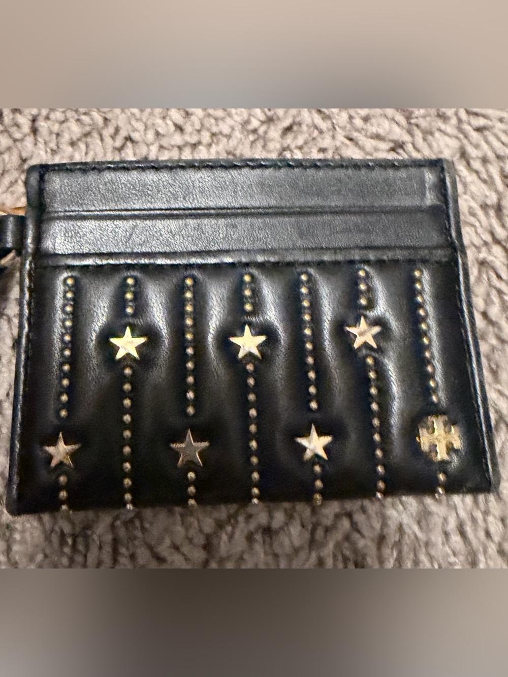 Tory Burch Black Quilted Leather Wallet with Gold Star Studs